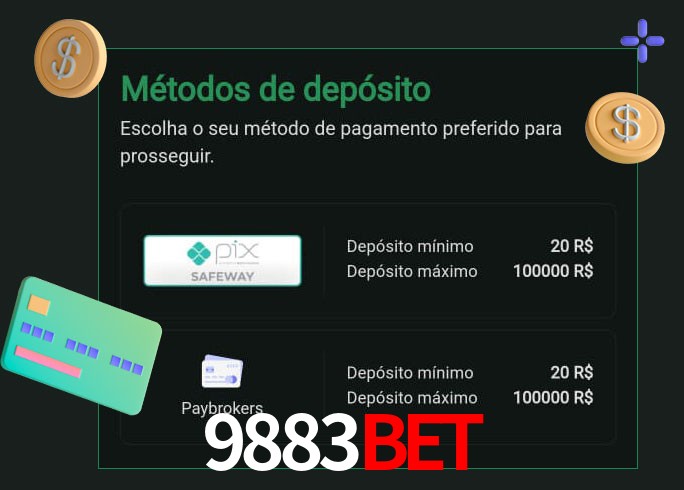 O cassino 9883Bet oferece uma grande variedade de métodos de pagamento